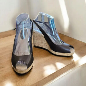 Ann Taylor Loft Brown Cork Wedge Heel Slingback Open Toe Dressy 9M